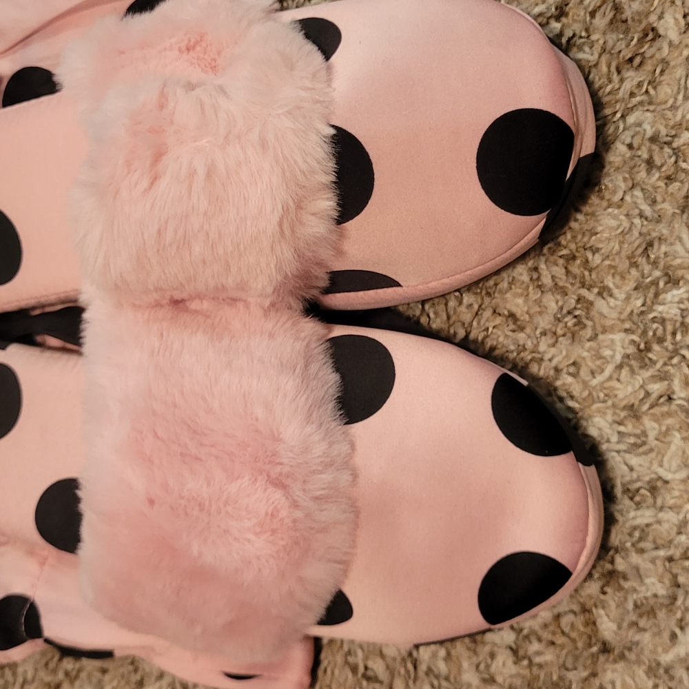 Victoria's Secret Pink and Black Polka Dot Slippers
